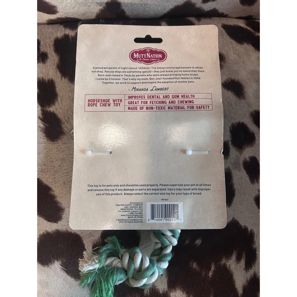 MuttNation Horseshoe Rope Chew Toy Dog One Size Blue Western Miranda Lambert New